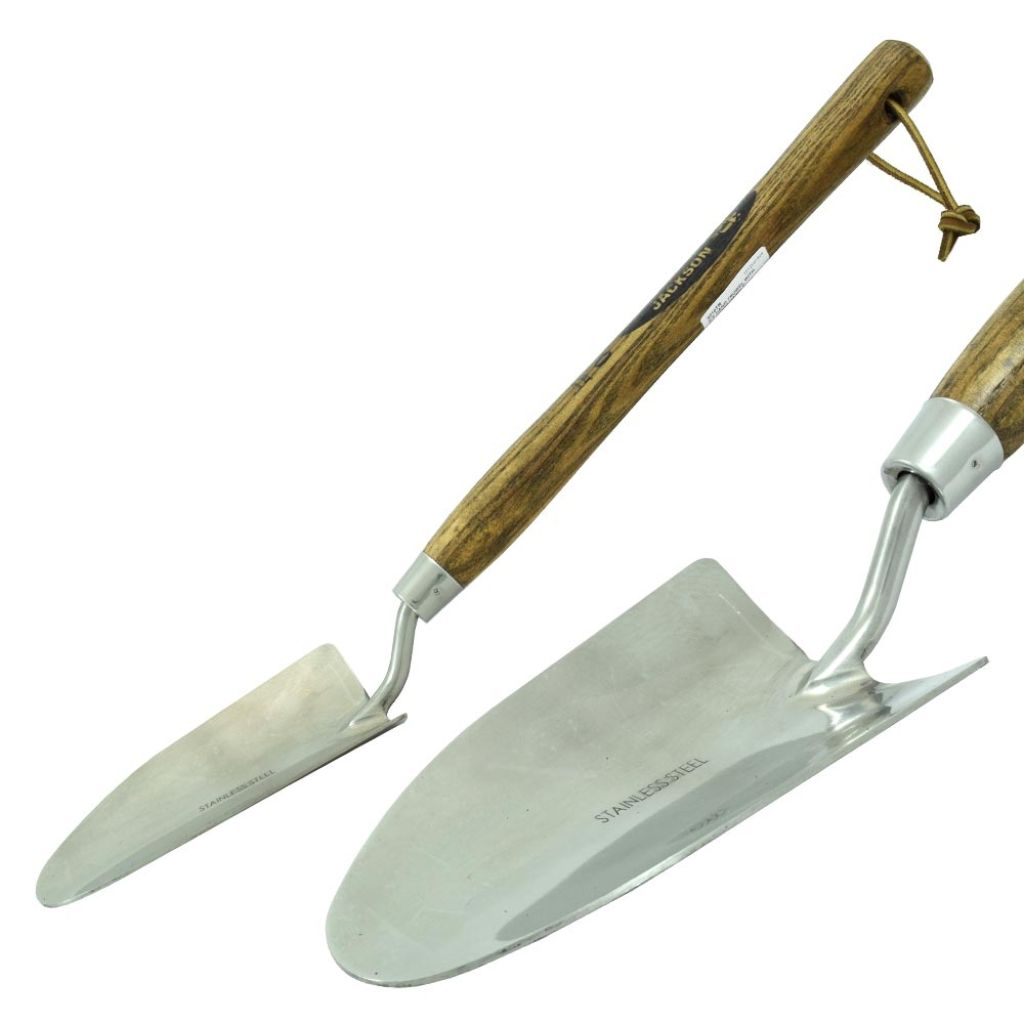 Traditional long-handled trowel in polished stainless steel by Spear & Jackson
