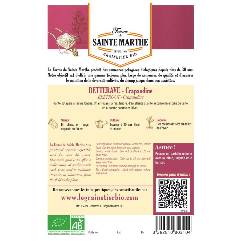 Crapaudine Beetroot - Ferme de Sainte Marthe Seeds