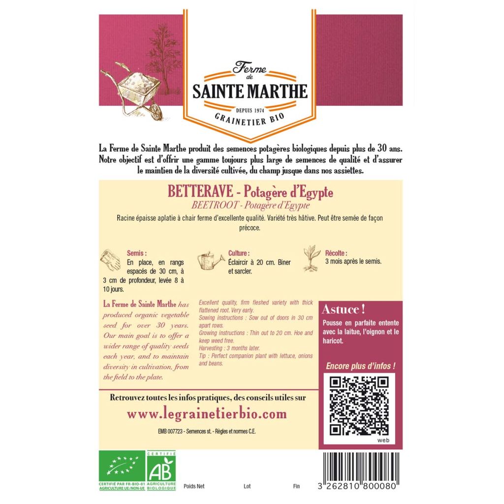 Flat of Egypt Beetroot - Ferme de Sainte Marthe Seeds