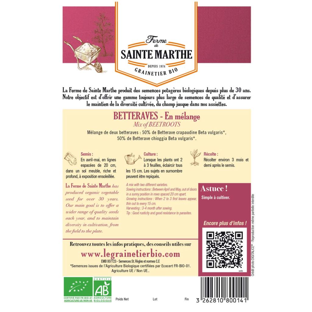 Choggia and Crapaudine Beetroot Mix - Ferme de Sainte Marthe seeds