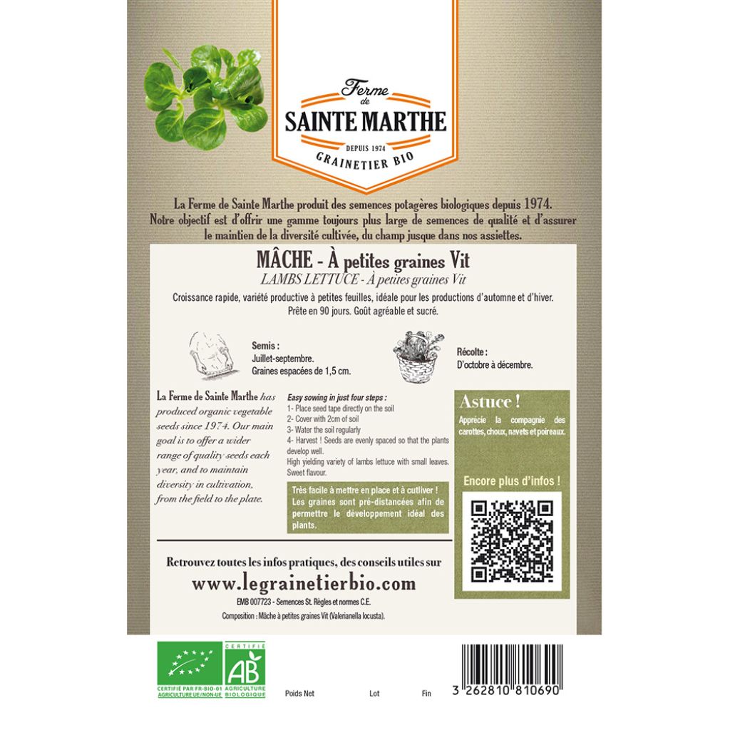 Corn salad Vit - Ferme de Sainte Marthe seeds