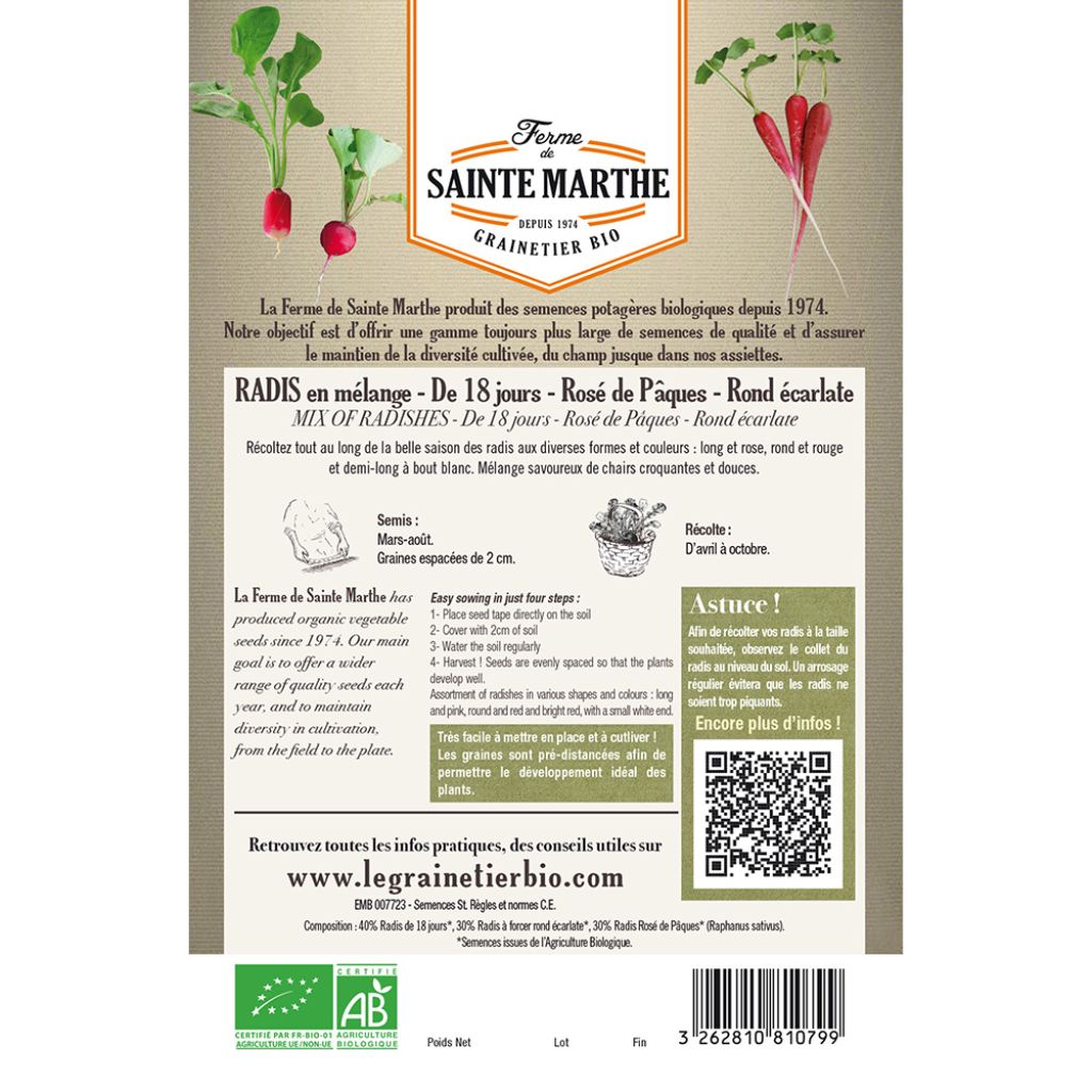 Radish Fast-Maturing Mix - Ferme de Sainte Marthe seeds