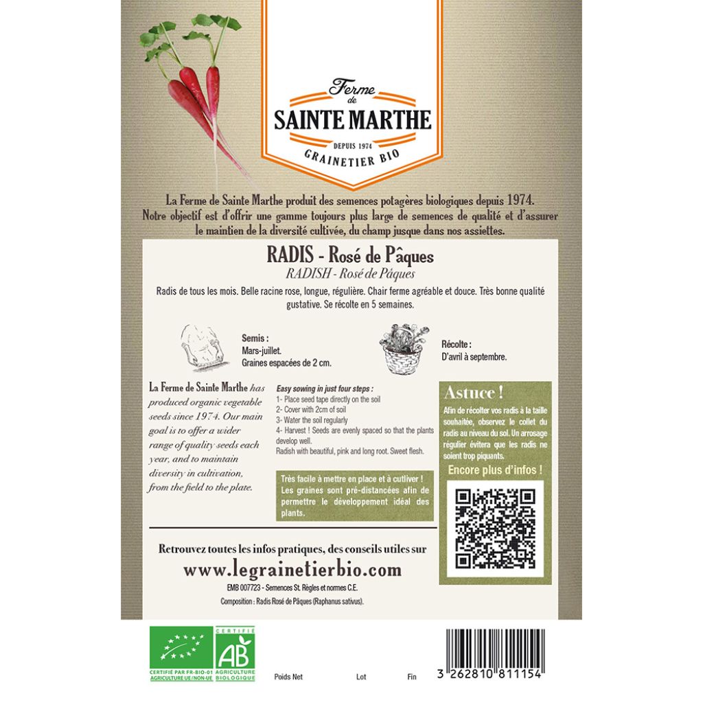 Radish Rose de Pâques - Ferme de Sainte Marthe seeds
