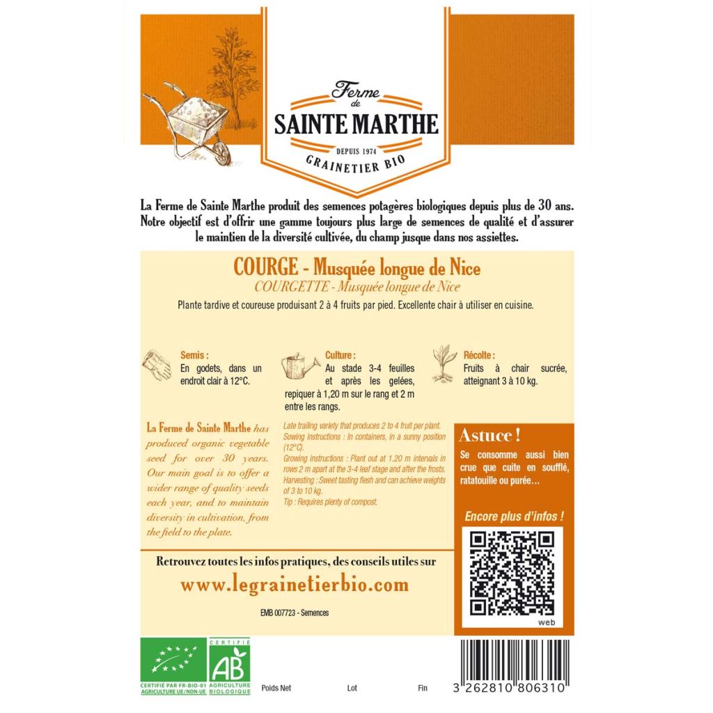 Squash Longue de Nice - Ferme de Sainte Marthe Seeds
