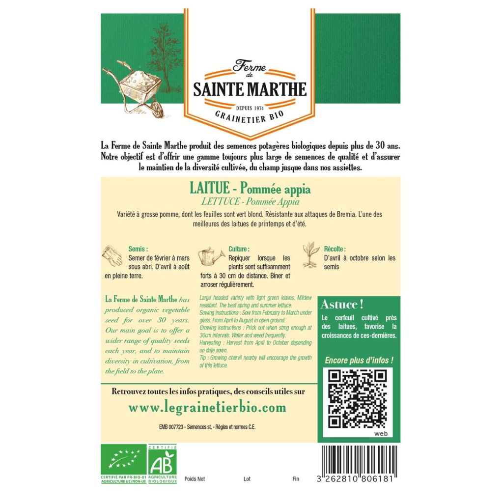 Butterhead lettuce Appia - Ferme de Sainte Marthe seeds
