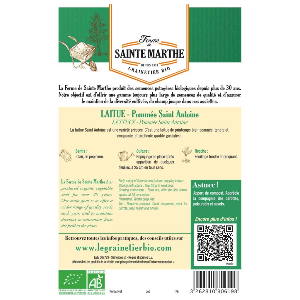 Butterhead Lettuce Saint Antoine - Ferme de Sainte Marthe seeds