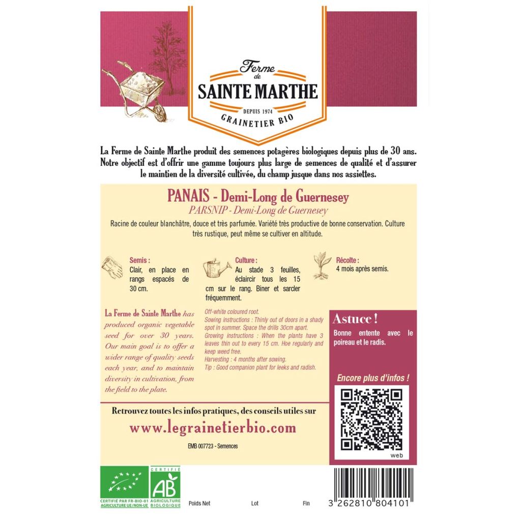 Parsnip Half Long Guernsey - Ferme de Sainte Marthe Seeds