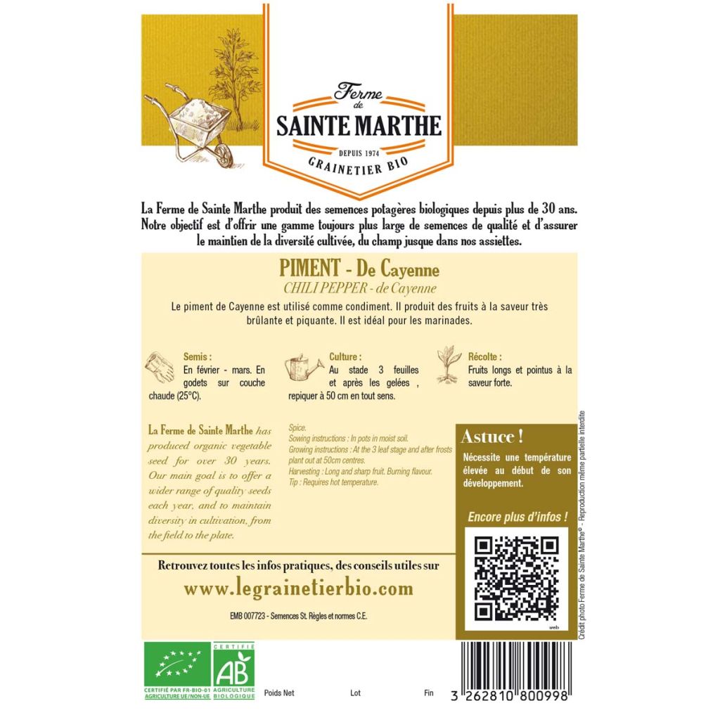 Cayenne Pepper - Ferme de Sainte Marthe Seeds