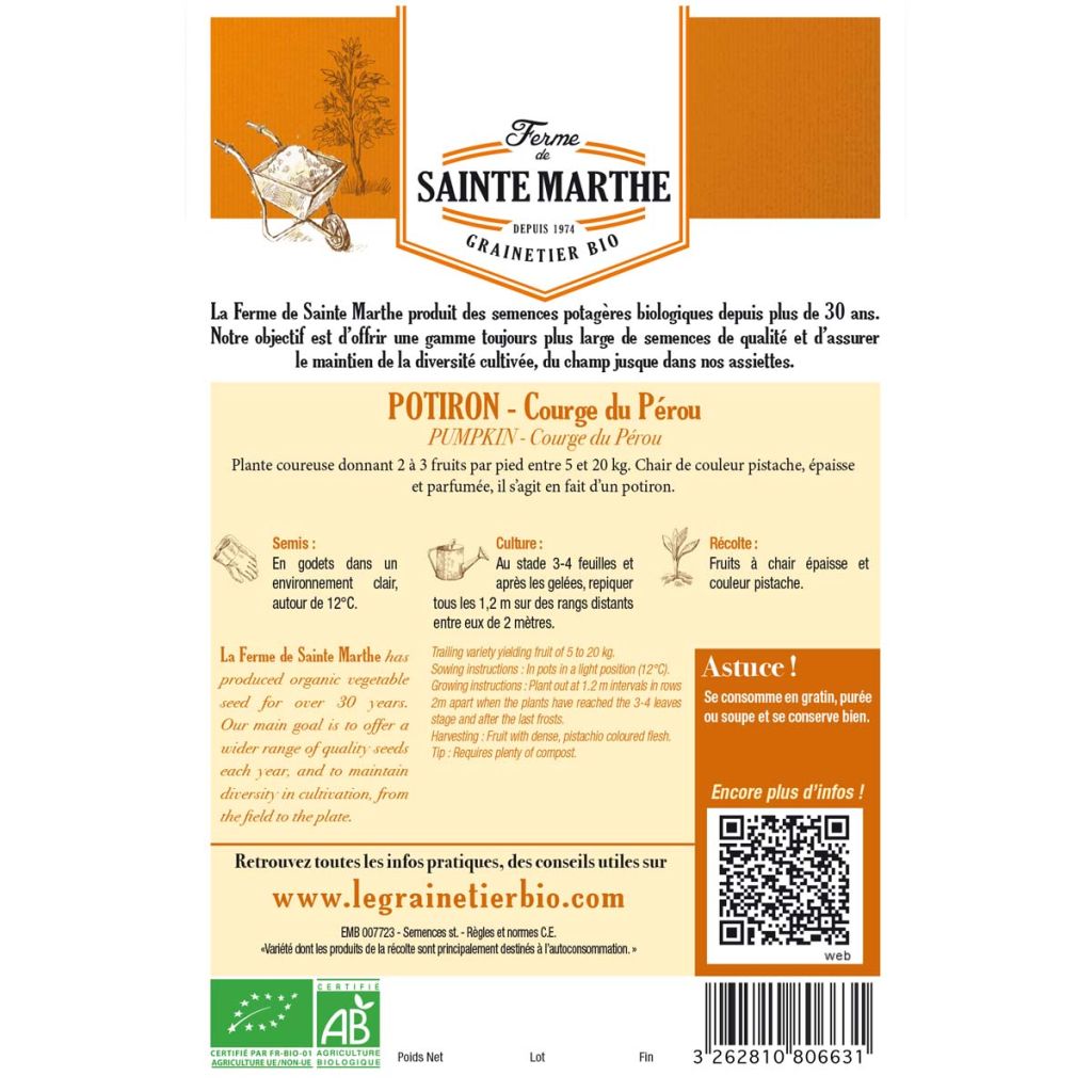 Peruvian Squash - Ferme de Sainte Marthe Seeds