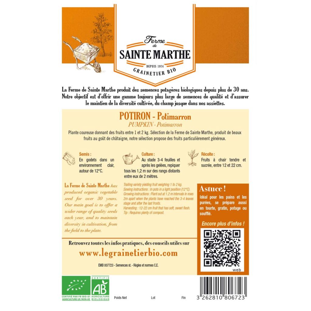 Squash Potimarron - Ferme de Sainte Marthe Seeds
