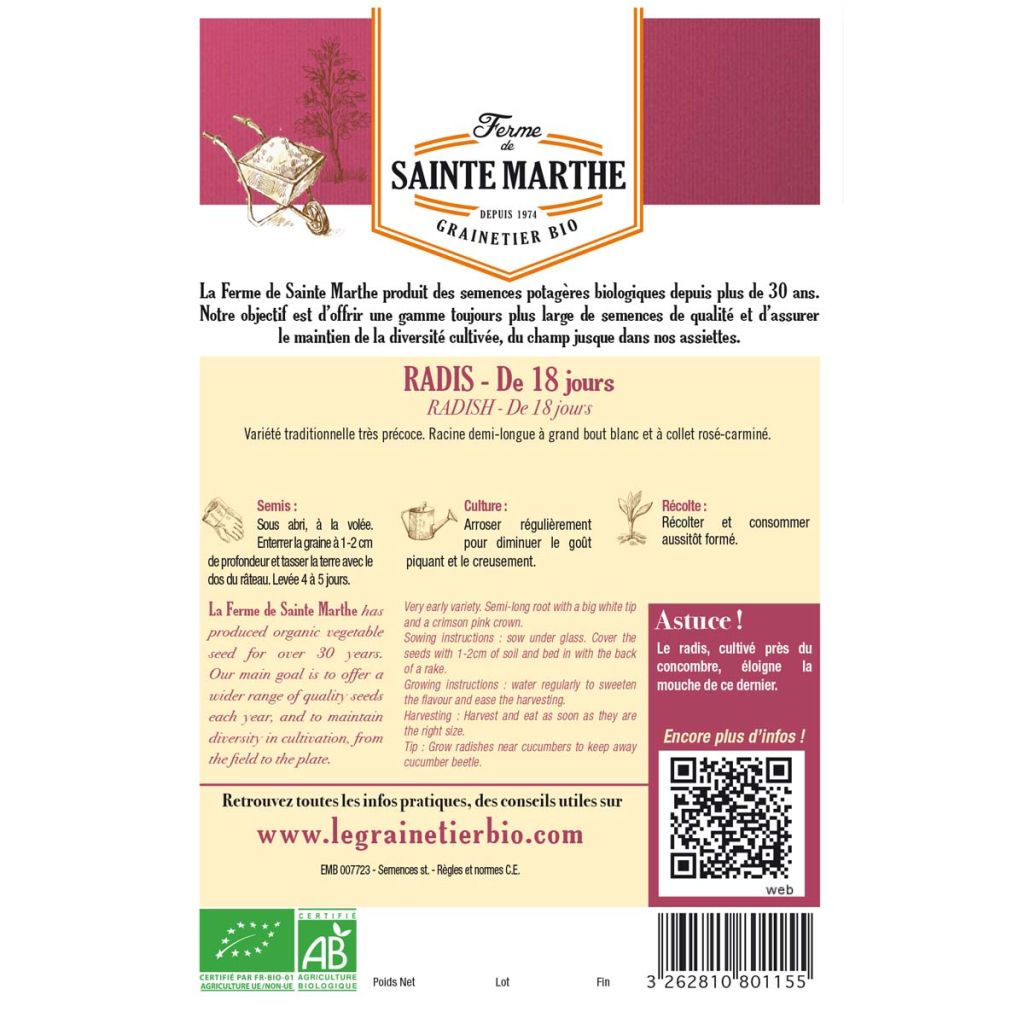 18-Day Organic Radish - Ferme de Sainte Marthe seeds