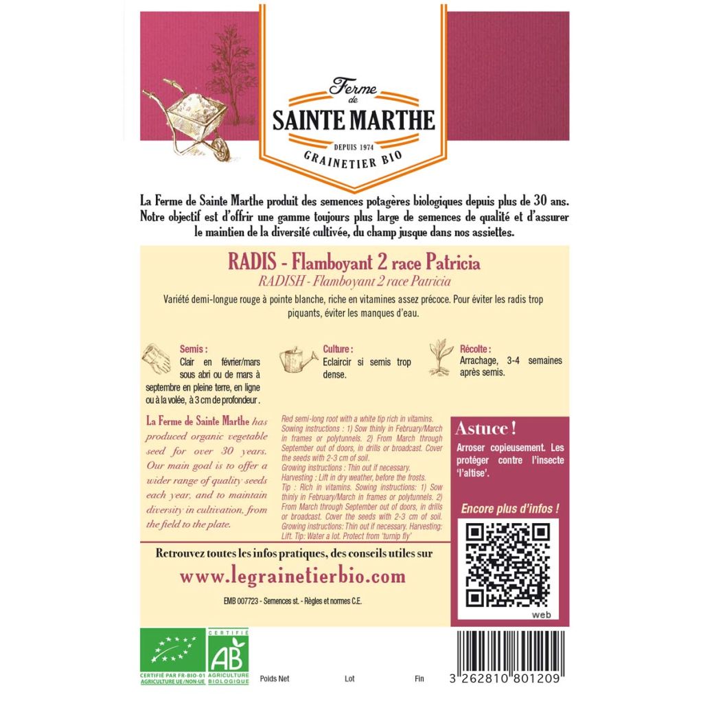 Radish Patricia - Ferme de Sainte Marthe Seeds