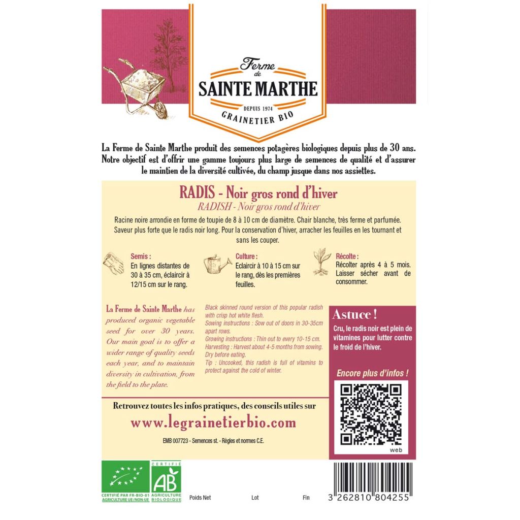 Radish Noir Gros Long d'Hiver - Ferme de Sainte Marthe Seeds