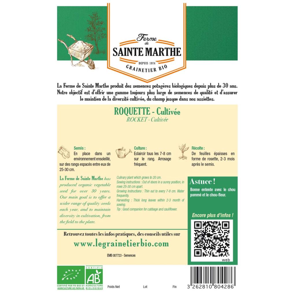 Rocket - Arugula - Ferme de Sainte Marthe Seeds
