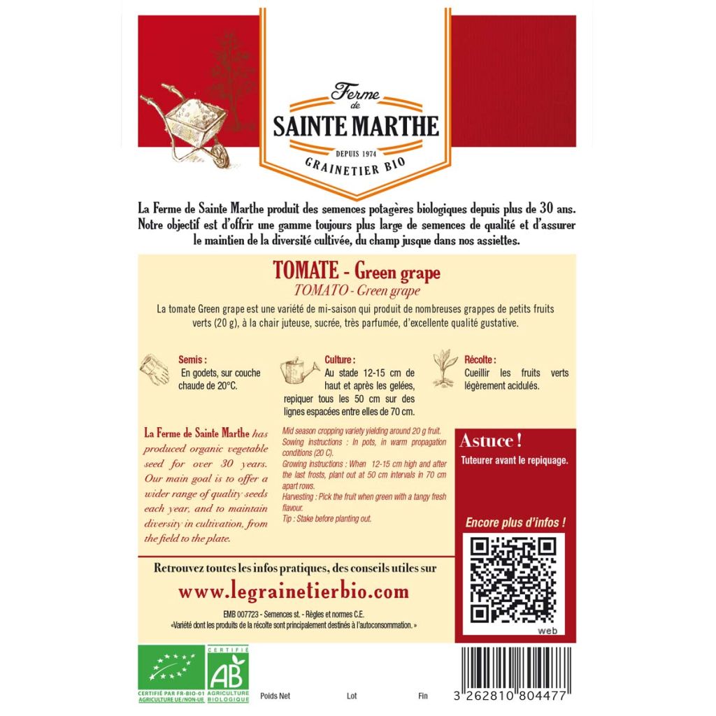 Tomato Green Grape - Ferme de Sainte Marthe seeds