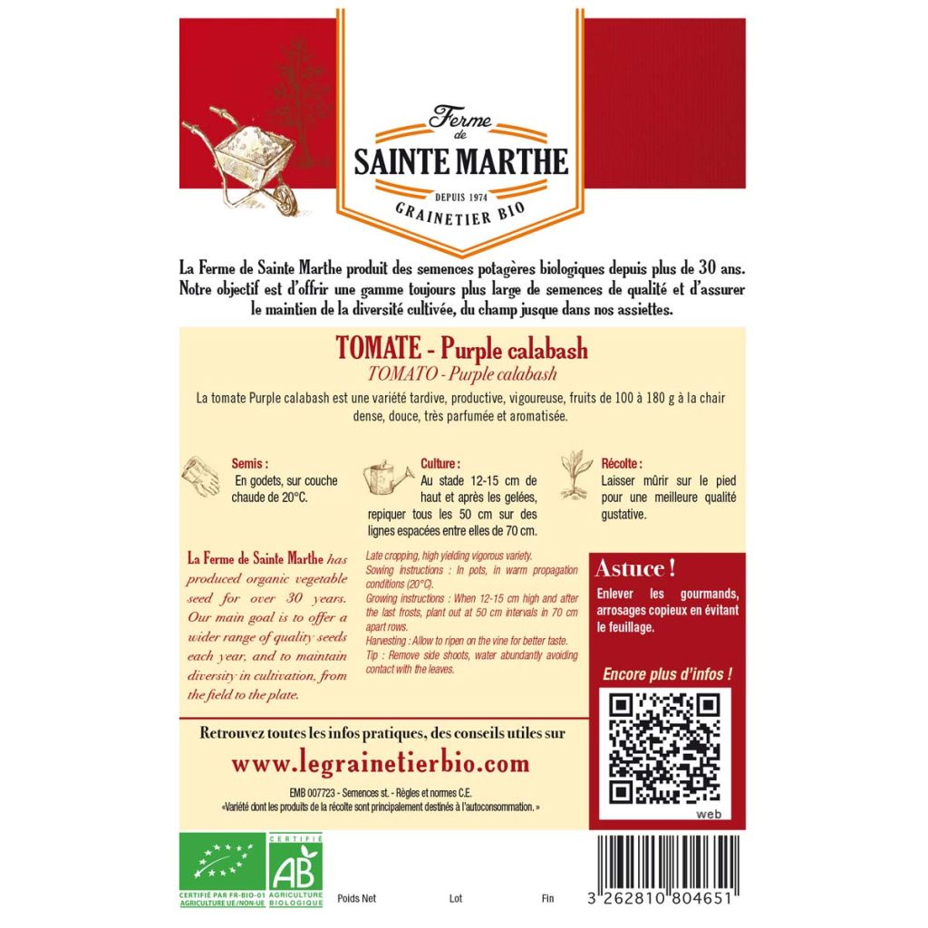 Purple Calabash Organic Tomato - Ferme de Sainte Marthe