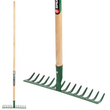 Tempered steel rake with 14 curved tines by Spear & Jackson